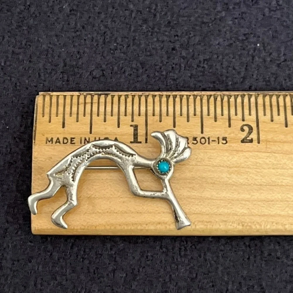 Vintage Unmarked Silver‎ Kokopelli Turquoise Pin Brooch Southwestern